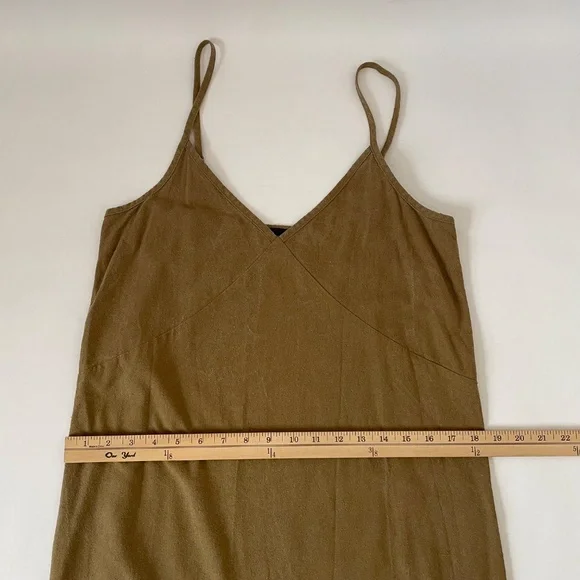 Jenni Kayne Riviera Slip Tank Dress, 100% Raw Silk Green / Brown, Boho Size XS - Picture 7 of 11